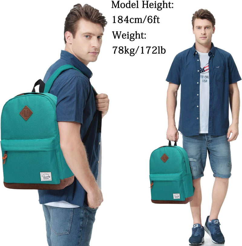 VASCHY Men's Backpack, Women's Waterproof School Bag, Boy Girl Computer 15.6 Inch Vintage for School, College, Work, Travel, Leisure