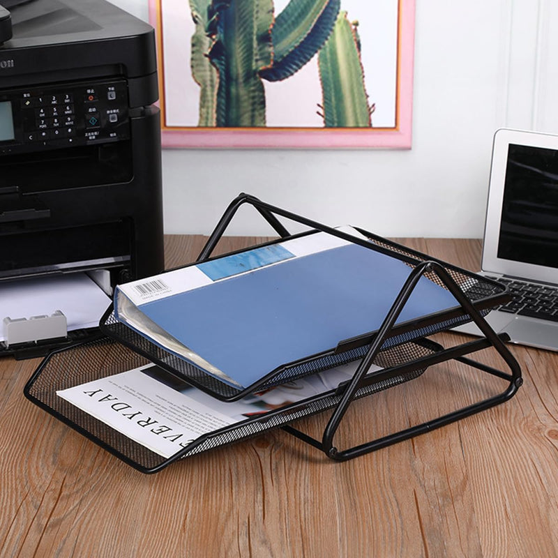 Desk Deposit Tray 2 Layer A4 Metal tray Office Desk Organiser Paper office Mesh Document Basket File Paper Tray Letter Organiser Holder Desktop Accessories