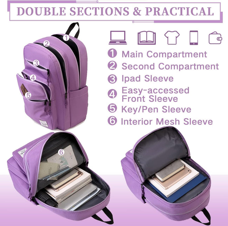 VASCHY School Backpack for Women, Unisex Large Bookbag Schoolbag Casual Daypack for High School/College/Teens/Travel/Work