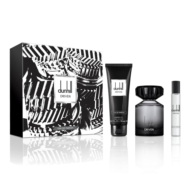 Alfred Dunhill Driven Black 3 Piece Gift Set For Men - Eau de Parfum Cologne Spray 3.4 Fl. Oz. & 0.5 Fl. Oz, and Shower Gel 3.0 Fl. Oz.