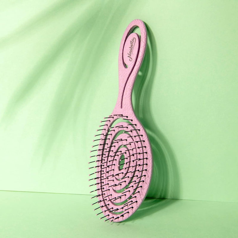 Ninabella Organic Detangling Hair Brush for Women, Men & Children - Does not Pull on Hair - Hair Straightening Brushes for Straight, Curly & Wet Hair - Unique Spiral Hairbrush, Rose Gold