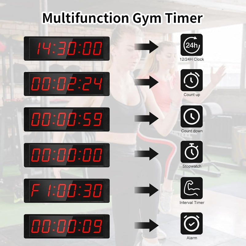 Countdown Timer, Gym Timer with Start/Stop Button, Portable Digital Stopwatch with Remote Control, Interval Timers, Large 12/24H LED Clock for Workout, Sports, Home, Gym