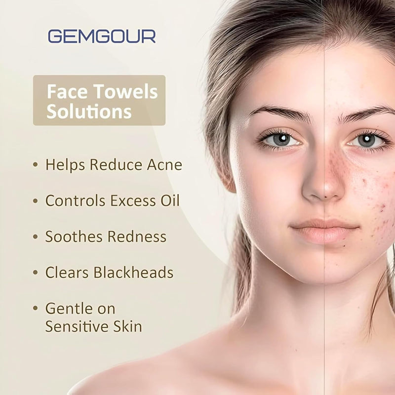 GEMGOUR Disposable Face Towels For Woman - Dry Face Wipes for Sensitive Skin, Super Face Tissues, Ultra Soft Cotton Tissue, Makeup removal Wipes, Acne-Prone Skin, Clean Towels XL (50 Count) 25x30Cm
