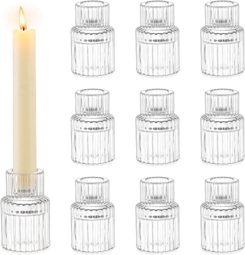SYOSI Glass Candle Holder for Candlestick, 10Pcs Clear Small Tapered Candle Holder Wedding Decor Table Centerpiece Bulk for Candle Sticks Party Living Room Dinner Advent