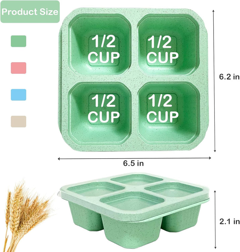 4Pcs Bento Lunch Box, Wheat Straw Snack Box Container, 4 Compartment Snack Lunchable Containers, Reusable Divided Bento Snack Box, Meal Prep Lunch Containers for School, Work Travel,Nuts Candy Fruit