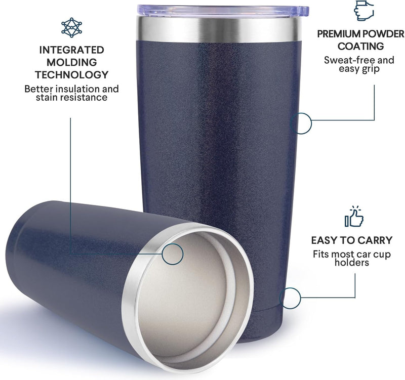 Volhoply 20oz Stainless Steel Tumbler with Lid and Straw,Double Wall Insulated Travel Iced Coffee Mug Fits Car Cup holder,Powder Coated Cups for Hot and Cold Drinks,Gifts for Women Men（White,1 Set）