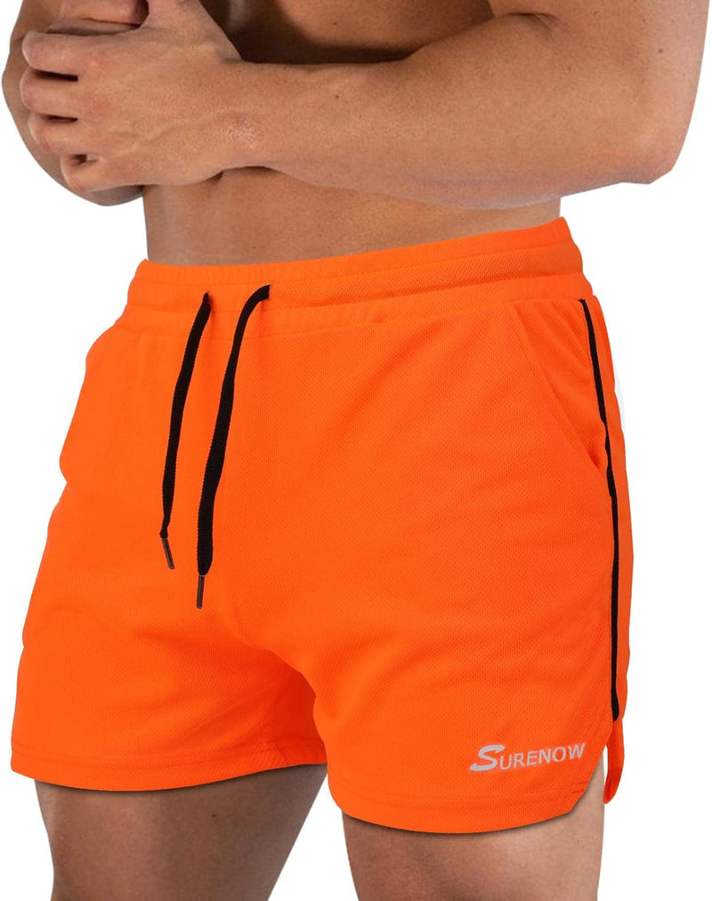 Mens Running Gym Shorts 3 Inch Breathable Lightweight Athletic Sport Shorts Training Workout Shorts with Pockets - Orange