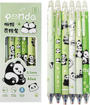 MOZXIRZ 6 Pcs Cute Erasable Retractable Pens Erasable Gel Ink Pens Cartoon Capybara Pen 0.5mm Fine Point Blue Ink Pen Cartoon Writing Pen Office School Pens Women Girls Boys (Blue Ink-Capybara) - Blue Ink-Panda