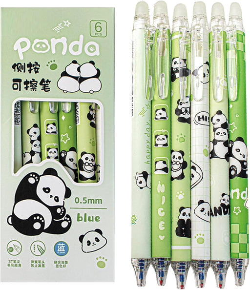 MOZXIRZ 6 Pcs Cute Erasable Retractable Pens Erasable Gel Ink Pens Cartoon Capybara Pen 0.5mm Fine Point Blue Ink Pen Cartoon Writing Pen Office School Pens Women Girls Boys (Blue Ink-Capybara) - Blue Ink-Panda