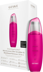 GESKE SmartAppGuided MicroCurrent Skin Scrubber & Blackhead Remover 9 in 1 Skincare Tool Pores Cleaner Anti-Aging and Cleansing Professional face Lift Blackheads Removal & Extraction - Magenta Pink