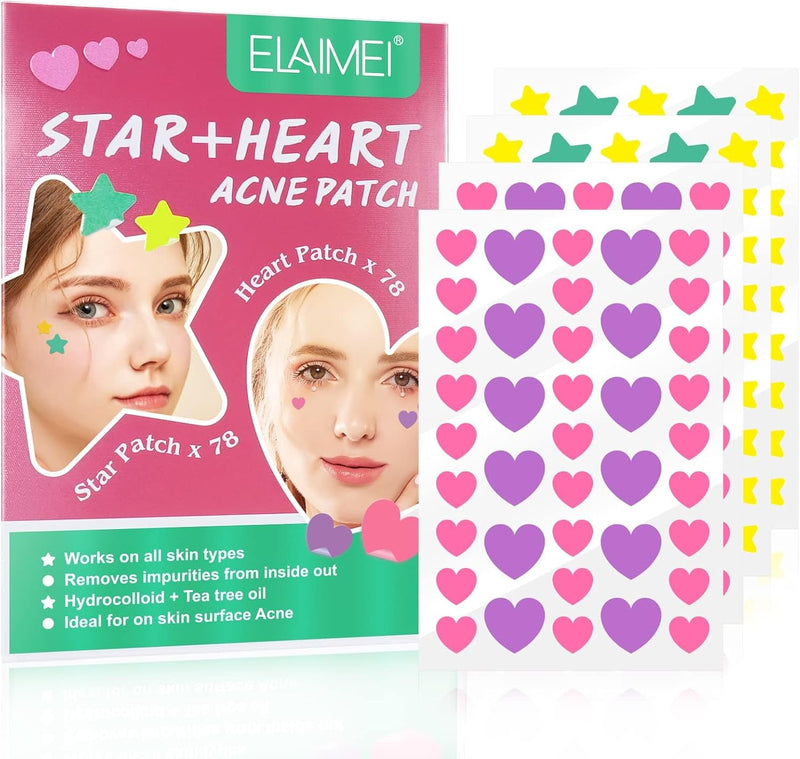 Pimple Patch, Patches Acne Patch, Salicylic Acid Hydrocolloid Spots Plasters, Microneedle Spot Skincare Patches, Mighty Smallpox Treatment Stickers, Zit Remover, Teen 156Pcs (Pink, Green)(Star, Heart)