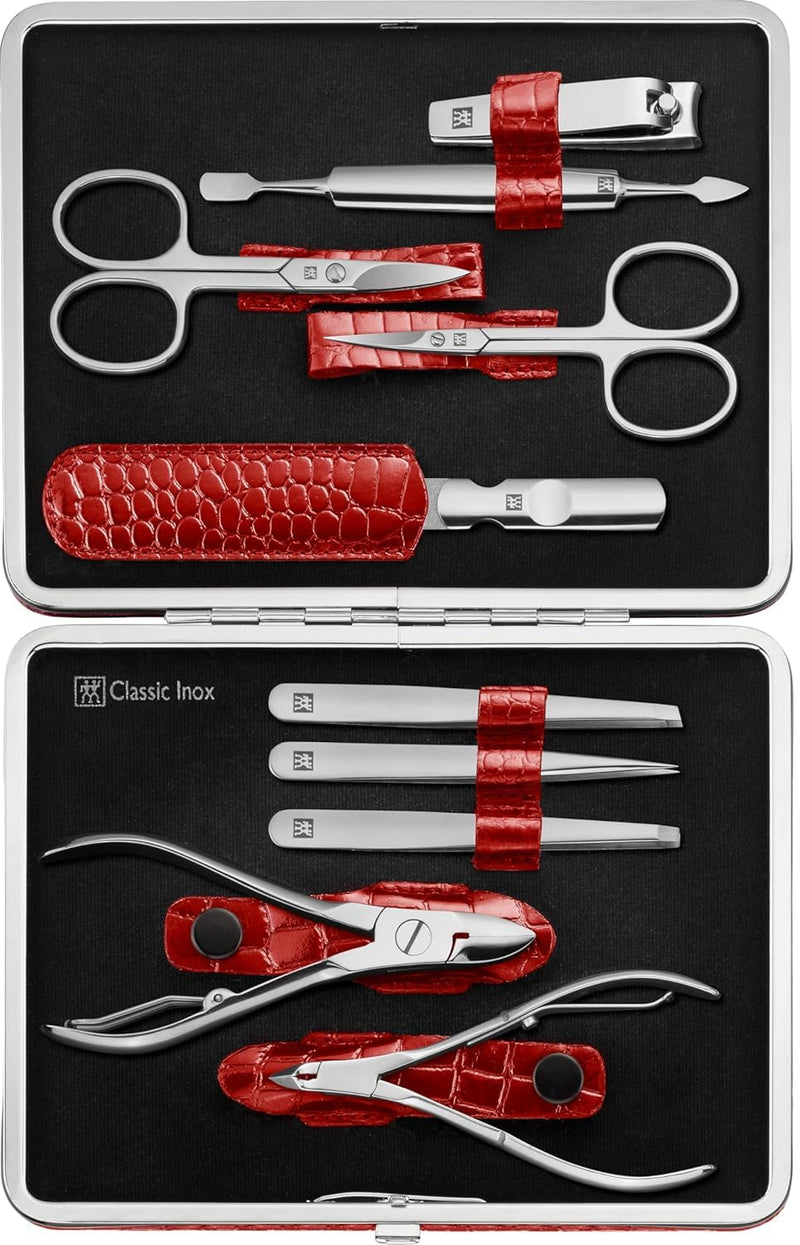 ZWILLING Classic Inox Manicure Pedicure Set 10 Pieces with Nail Clippers, Nail Care Set and Nail Kit, Leather Case, Black (97654-003-0)