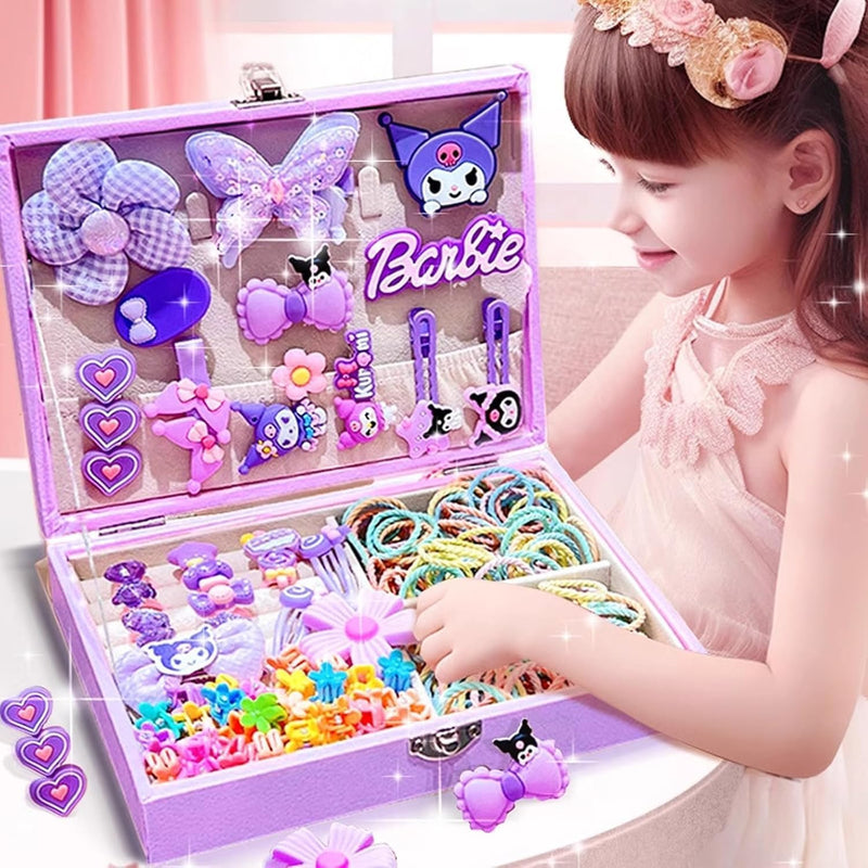 Princess Jewelry & Hair Accessories Set for Girls 160+ Pcs Dress Up Kit with Jewelry Box, Hair Clips, Ties, Rings Birthday Gift for Girls Ages 3-10 (Pink) - Purple