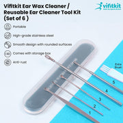VFK by Trendy Home Ear Cleaning Kit (Pack of 1), Reusable Ear Wax Cleaner Tool Set with Storage Box - Ear Wax Remover Tool Kit with Ear Curette Cleaner and Spring Earbuds Cleaner