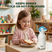 Kids Water Bottle 460ml Insulated Stainless Steel - AMICA STUDIO (Dinky Dolphin)