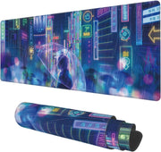 Desk Mat, Field Landscape Oil Painting Extended Gaming Mouse Pad Large, 31.5"x11.8" Big Mouse Pad with Non-Slip Base and Stitched Edge, Long Computer Keyboard Mouse Mat for Home Office Work - XL-31.5"x11.8" Neon City Rainy Night