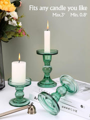 Lewondr Glass Candle Holders, 3 Pieces Crystal Clear Candlesticks with Elegant Design for Pillar Taper Candle and Tea Light, Home Table Living Room Wedding Party Decorations Home Décor - Clear