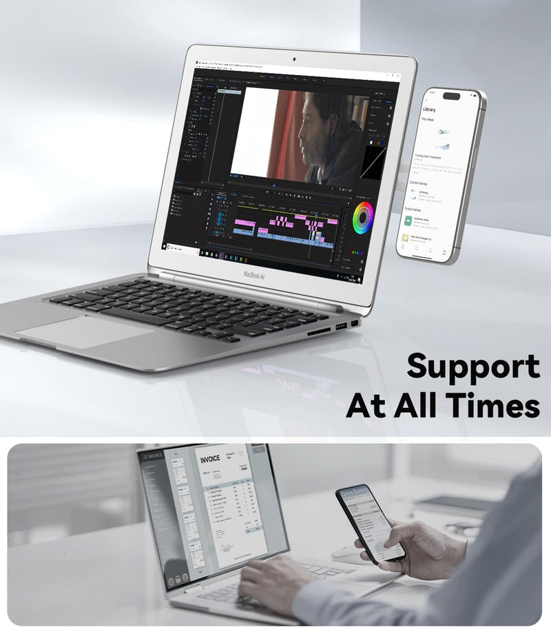 CloudValley Magnetic Phone Holder for Laptop, Adjustable Phone Monitor Side Mount for iPhone 14/13 Series / 12 Pro Max/ 12 Pro/ 12 Mini, Slim Portable Foldable Computer Expansion Bracket, Silver - Silver