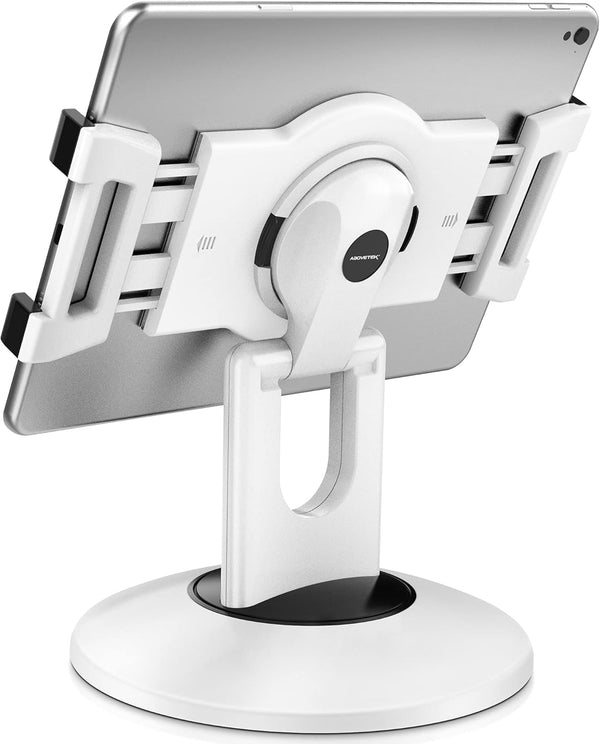 AboveTEK Retail Kiosk iPad Stand, 360 Rotating Commercial Tablet Stand, 6-13.5" iPad Mini Pro Business Tablet Holder, Swivel Design for Store POS Office Showcase Reception Kitchen Desktop (White) - White