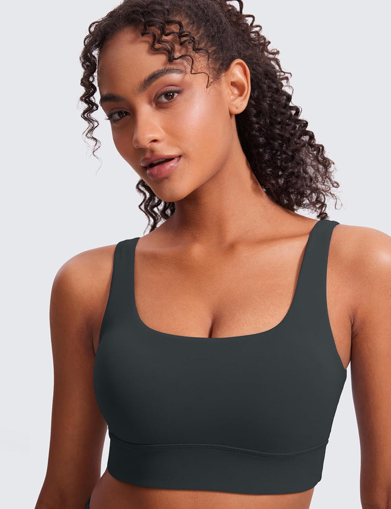 CRZ YOGA Womens Butterluxe U Back Sports Bra - Scoop Neck Padded Low Impact Workout Yoga Bra with Built in Bra