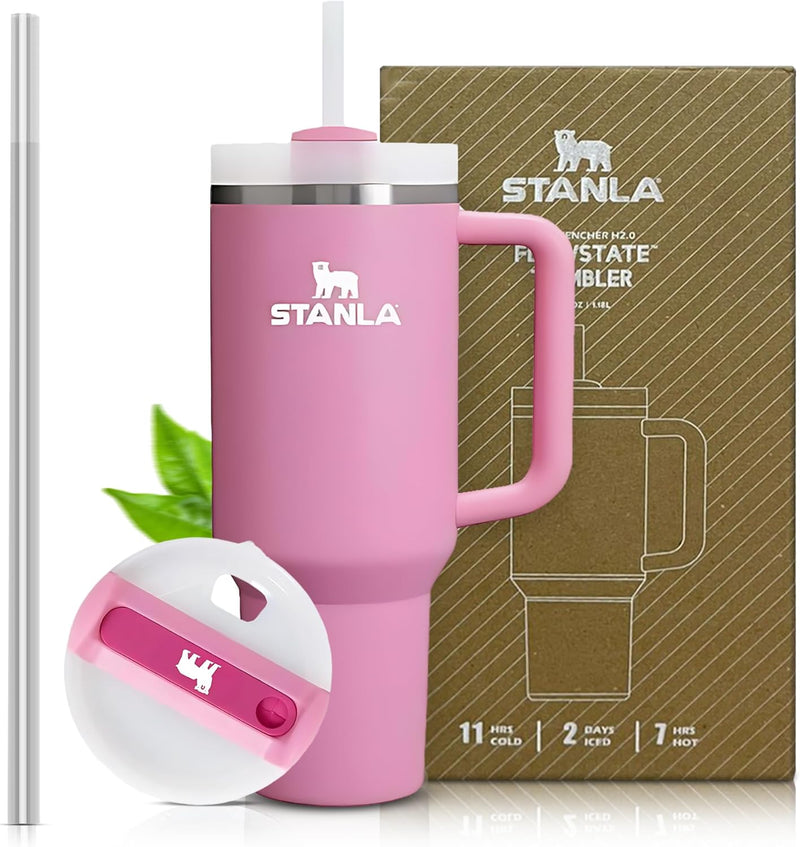 STANLA 40 oz Tumbler with Lid and Straw | Travel Mug for Iced Tea & Coffee | 100% Leakproof, Stainless Steel Insulated Tumbler for School,Office & Gym | Cup Holder Friendly Base (Cream)