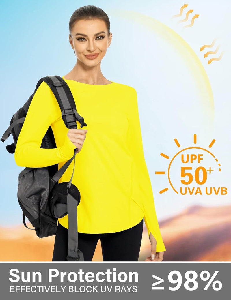 Rapbin Women's UPF 50+ Sun Protection T-Shirts Long Sleeve Boat Neck Workout Lightweight Quick Dry Top with Thumb Hole