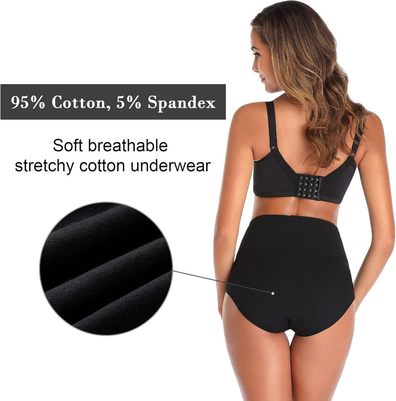 Women's Underwear, High Waist Cotton Breathable Full Coverage Panties Brief Multipack Regular and Plus Size