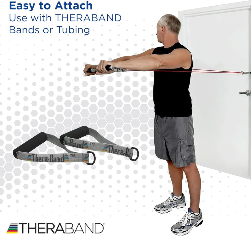 Theraband Resistance Band Handles, Attachments for Resistance Bands and Tubing, Pair of Foam Grip Pull Handles for Lower and Upper Body Exercises, Pilates, Yoga