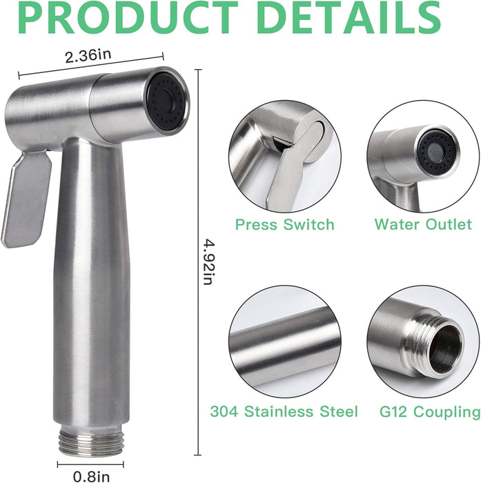 2 Pcs Handheld Bidet Sprayer, Stainless Steel Brushed Nickel Sprayer Toilet Bathroom Shower Head (Style2)