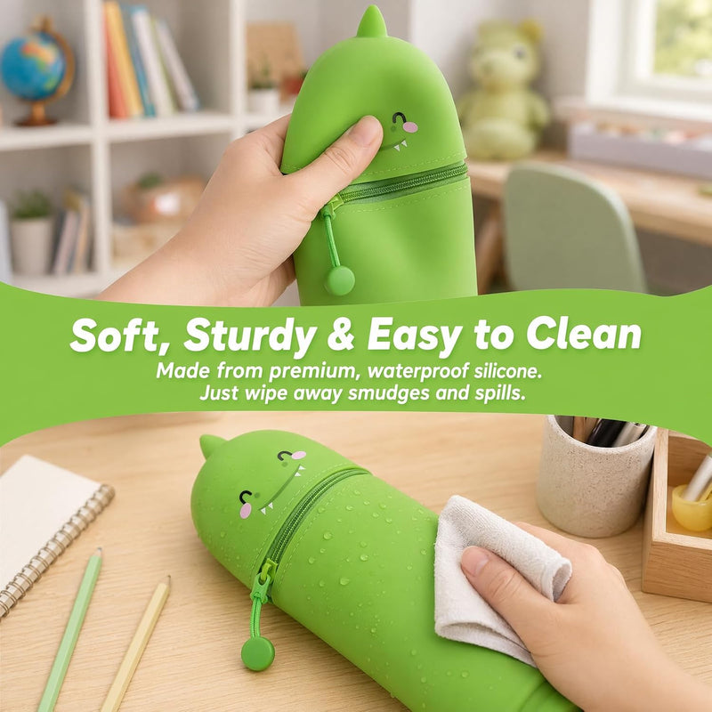 Nivofu 2 in 1 Soft Silicone Pencil Case, Telescopic Table Pen Holder for School and Office, Zipper, H 19.5 cm