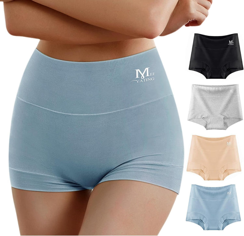 Women's Underwear Boy Shorts Boxer Cotton Stretch Briefs Panties High Waisted Soft Plus Size 4 Pack - Multicolored-b-4 Pack