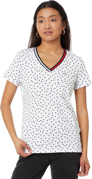 womens Tommy Hifliger Women's V-neck Flag Tee T-Shirt - Bright White/Sky Captain
