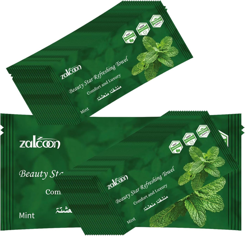 Refreshing Towel Wipes, Cotton Refreshment White Towels (25 Packs, 23x23cm) Mildly Scented Pre-moistened Towels to Use Hot or Cold - Lemon Scent - Mint 50