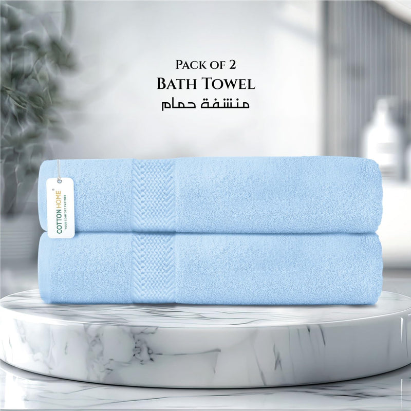 Cotton Home Rest Bath Towel- Set of 2 Sky Blue, Cotton Towel | 70x140cm / 27x55 inch, Luxury Hotel Towel Set Absorbent Durable Lightweight Washable Quick Dry Spa Quality Beach Pool Family Bath Towel.