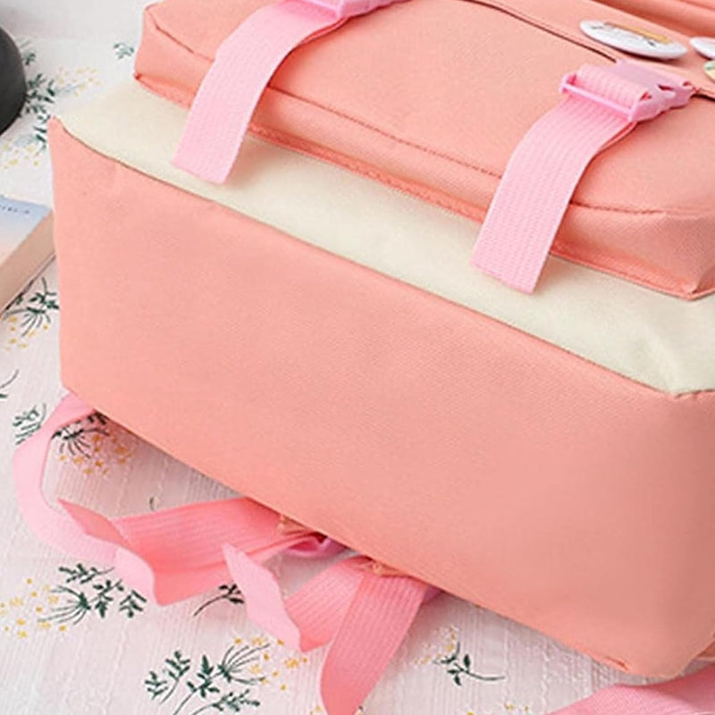 School Canvas Backpack, 4 Pieces, Pink, Large, unisex child
