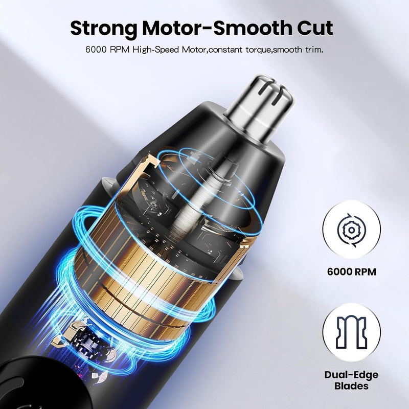 Nose Trimmer for Men Ear Nose Hair Trimmer, Electric Nose Trimmer with LED Display, USB-C, 180min Ultra-Long Battery Life, Easy Cleaning, Wet & Dry Use