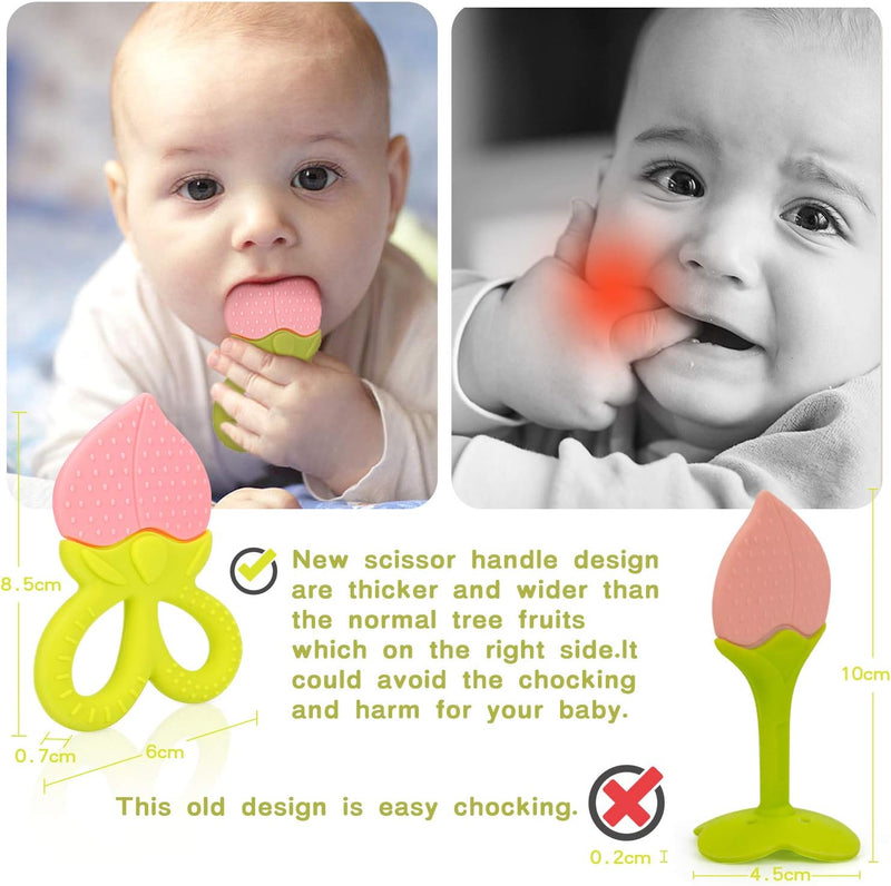 SHARE&CARE BPA Free Silicone Fruit Baby Teether Toy with Storage Case, for 3 Months Above Infant Sore Gums Pain Relief (5 Fruits)