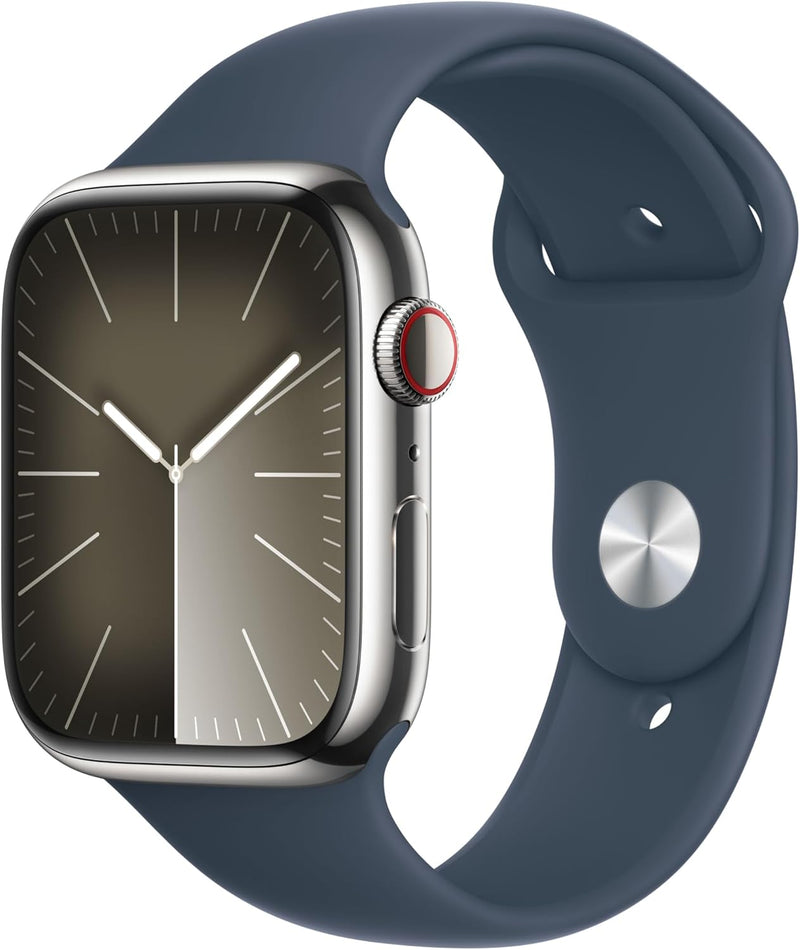New Apple Watch Series 9 [GPS + Cellular 45mm] Smartwatch with Silver Stainless steel Case with Silver Milanese Loop One Size. Fitness Tracker, Blood Oxygen & ECG Apps, Water Resistant