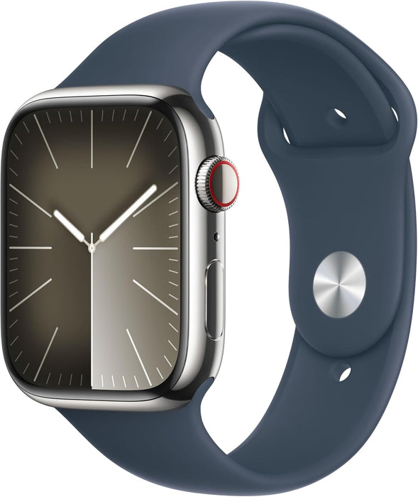 New Apple Watch Series 9 [GPS + Cellular 45mm] Smartwatch with Silver Stainless steel Case with Silver Milanese Loop One Size. Fitness Tracker, Blood Oxygen & ECG Apps, Water Resistant