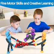 Pop Tubes Robot Fidget Toys (4 Pack), Telescopic Suction Cup Robotics Toy, Toddler Fine Motor Skills & Creative Learning, Autism Sensory Toys for Kids Age 3-6, Party Favors Boy Girl Gifts