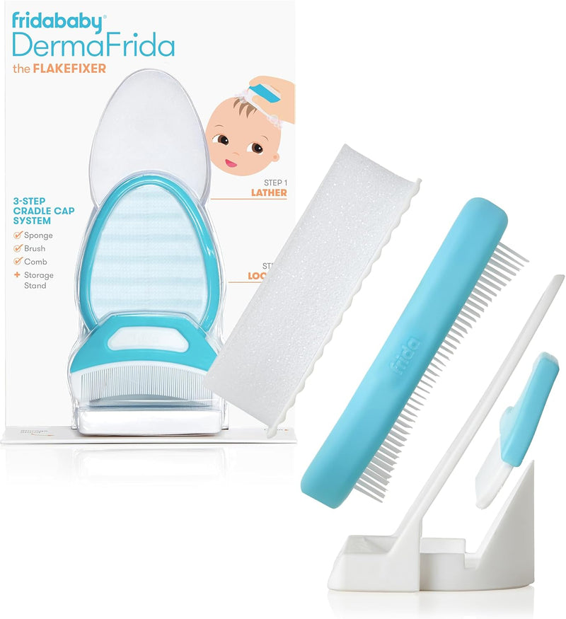 Frida Baby The 3-Step Cradle Cap System By | Dermafrida The Flakefixer | Sponge, Brush, Comb And Storage Stand For Babies With Cradle Cap