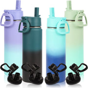 20oz Insulated Stainless Steel Water Bottle with Straw Lid, Kids Wide Mouth Double Wall Vacuum Cups with Handle,Reusable Outdoor Sports Metal Bottles,Travel Flask Keep Cold&Hot(Purple,1) - 4 Assorted