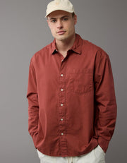 American Eagle Mens Everyday Poplin Striped Button-Up Shirt