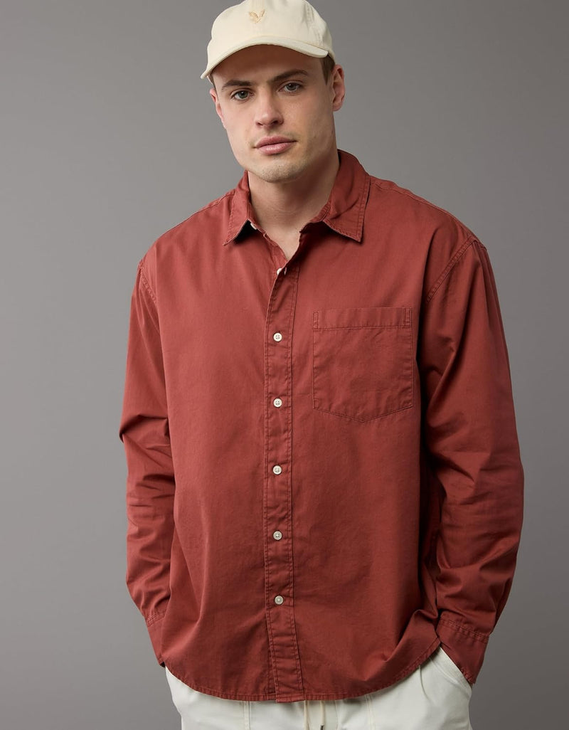 American Eagle Mens Everyday Poplin Striped Button-Up Shirt