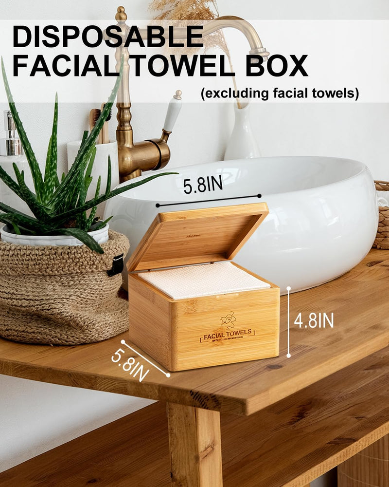 LUXU Clean Towels,1 Luxe Bamboo Box with 240 Ct Face Towels, Disposable Makeup Remover Dry Wipes,Facial Washcloth,Clean Facial Towels for Sensitive Skin,Travel,Cruelty Free,Biodegradable