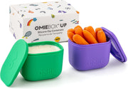 OmieBox (2 pack) Leakproof Dips Containers To Go, Salad Dressing Container, Condiment Container with Lids - Food Safe Silicone - 4 ounces (Sea Blue/Green) - 4.5 ounces Purple, Green