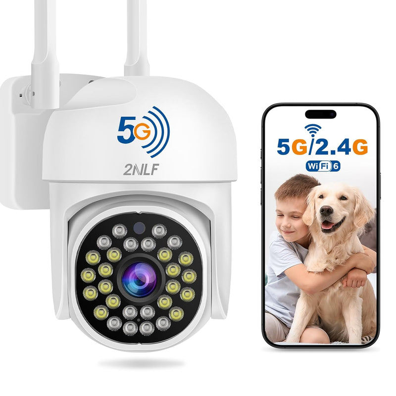 2NLF 1080P HD Outdoor Security Camera Wireless, 5GHz & 2.4GHz Wi-Fi PTZ Security Camera with 360° Vision, Motion Detection, Color Night Vision, Two-Way Audio, SD/Cloud Storage, IP66 Waterproof