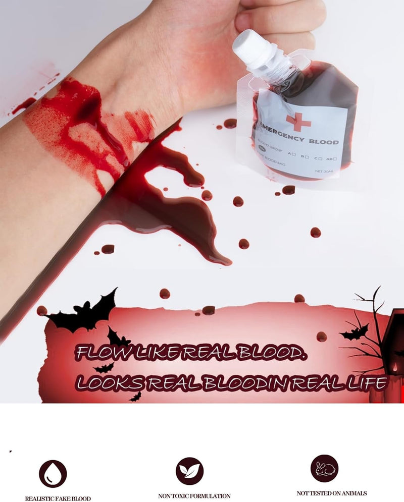 Fake Blood Bag 30ml Costume Fix Prop for Pranks & Parties
