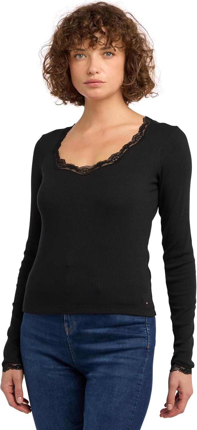 Womens Ls lace top Lounge & Sleepwear Tops (pack of 1) - Black