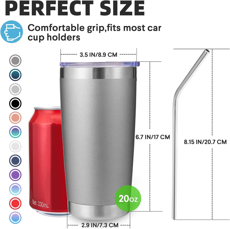 Volhoply 20oz Stainless Steel Tumbler with Lid and Straw,Double Wall Insulated Travel Iced Coffee Mug Fits Car Cup holder,Powder Coated Cups for Hot and Cold Drinks,Gifts for Women Men（White,1 Set）